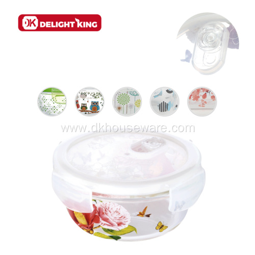 Decal Borosilicate Glass Food Containers with PP Lid